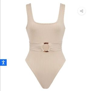 Montce Beige Wide Rib Allie (Belted) One-Piece, size S